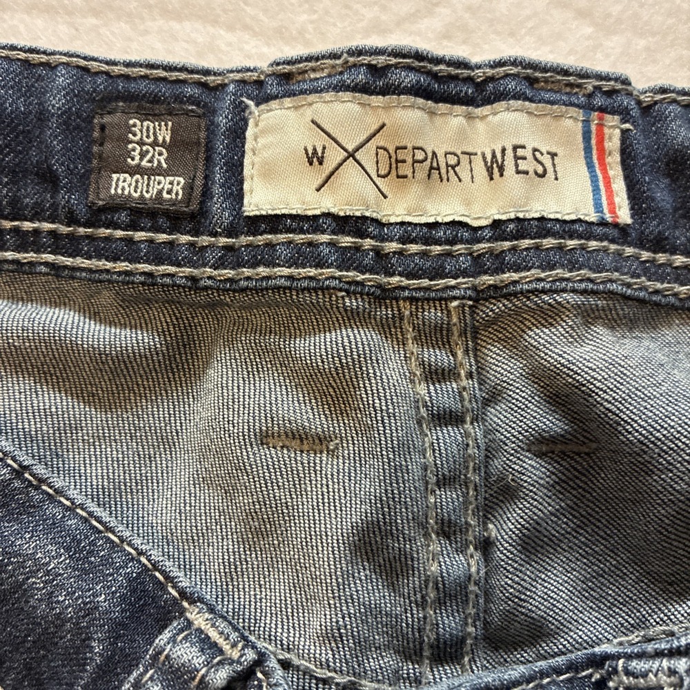 Departwest Trouper Distressed Jeans Mens Tag 30x32 (Fits 30x31) Denim Whiskered - Picture 10 of 13